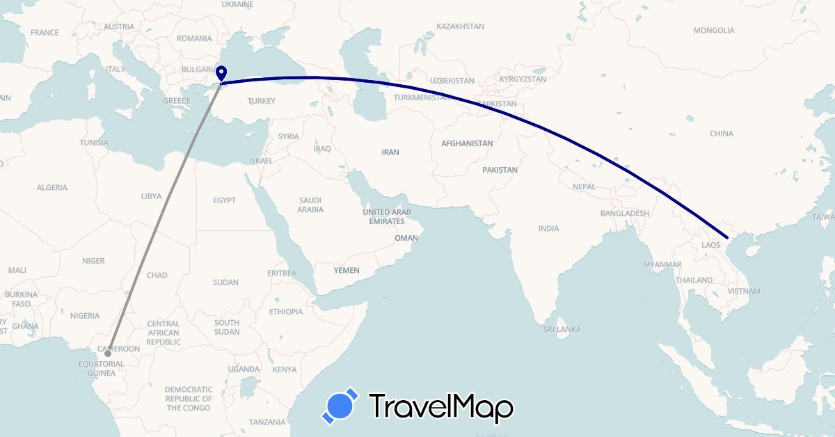TravelMap itinerary: driving, plane in Cameroon, Turkey, Vietnam (Africa, Asia)